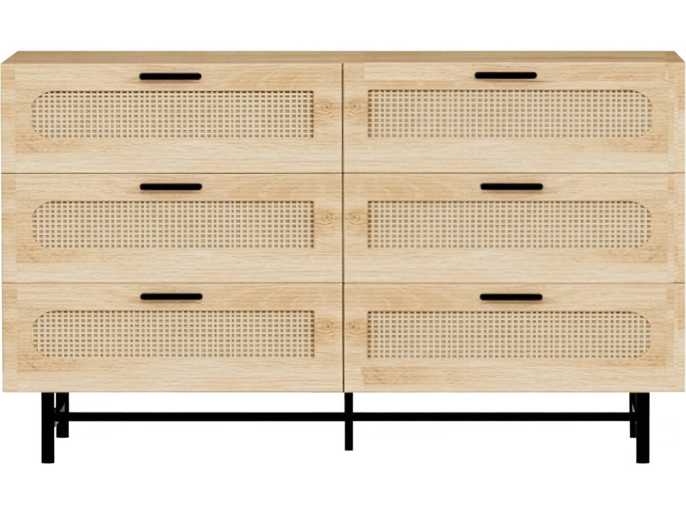 Harrison" ladekast van hout en riet - 120 x 40 x 75 cm - Beige