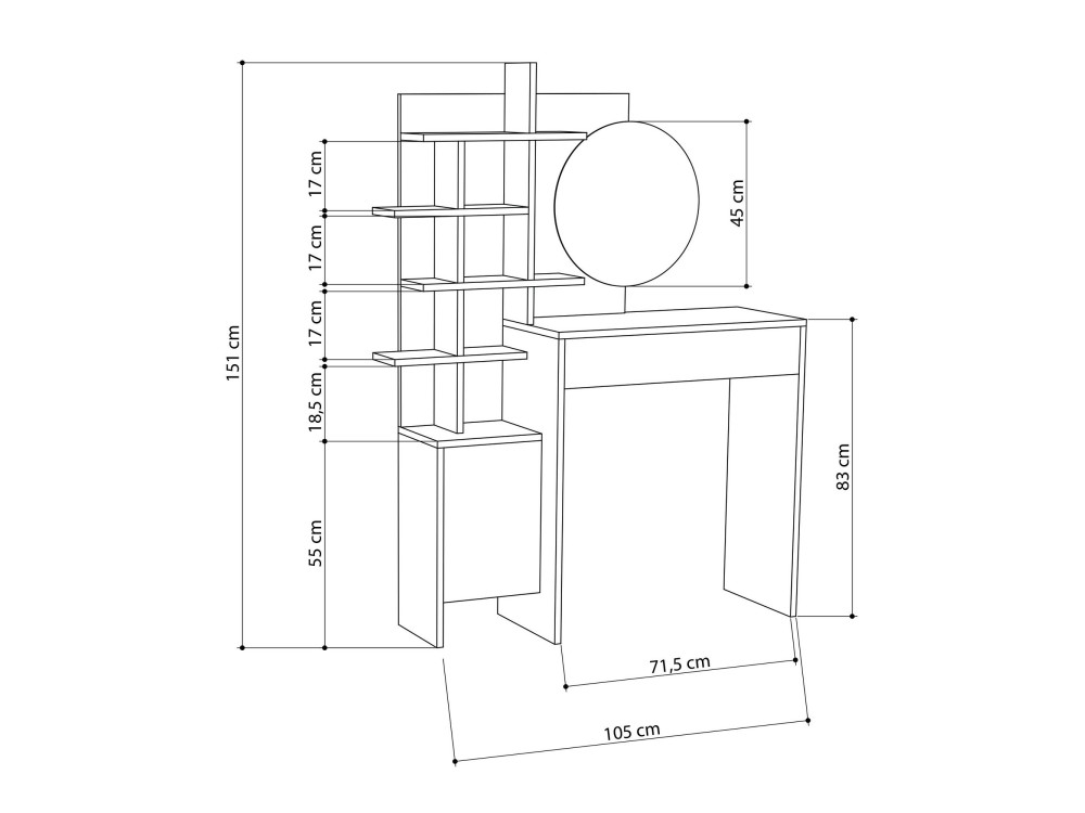 Houten make-up tafel "Mup" 105 x 35 x 151 cm - Wit
