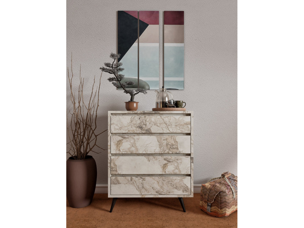 Houten ladekast "Suvera" - 70 x 40 x 86 cm - Gemarmerd beige