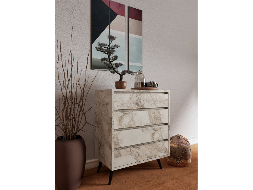 Houten ladekast "Suvera" - 70 x 40 x 86 cm - Gemarmerd beige