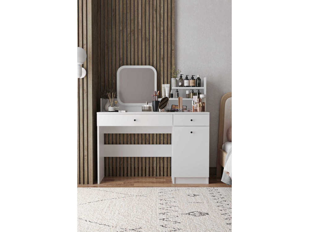 Kaptafel "Harmony Square" met vierkante houten spiegel - 124 x 40 x 135 cm - Wit