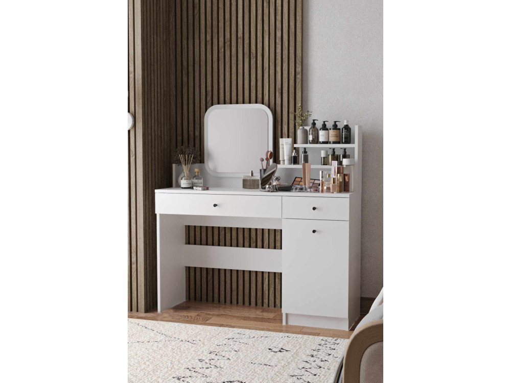 Kaptafel "Harmony Square" met vierkante houten spiegel - 124 x 40 x 135 cm - Wit