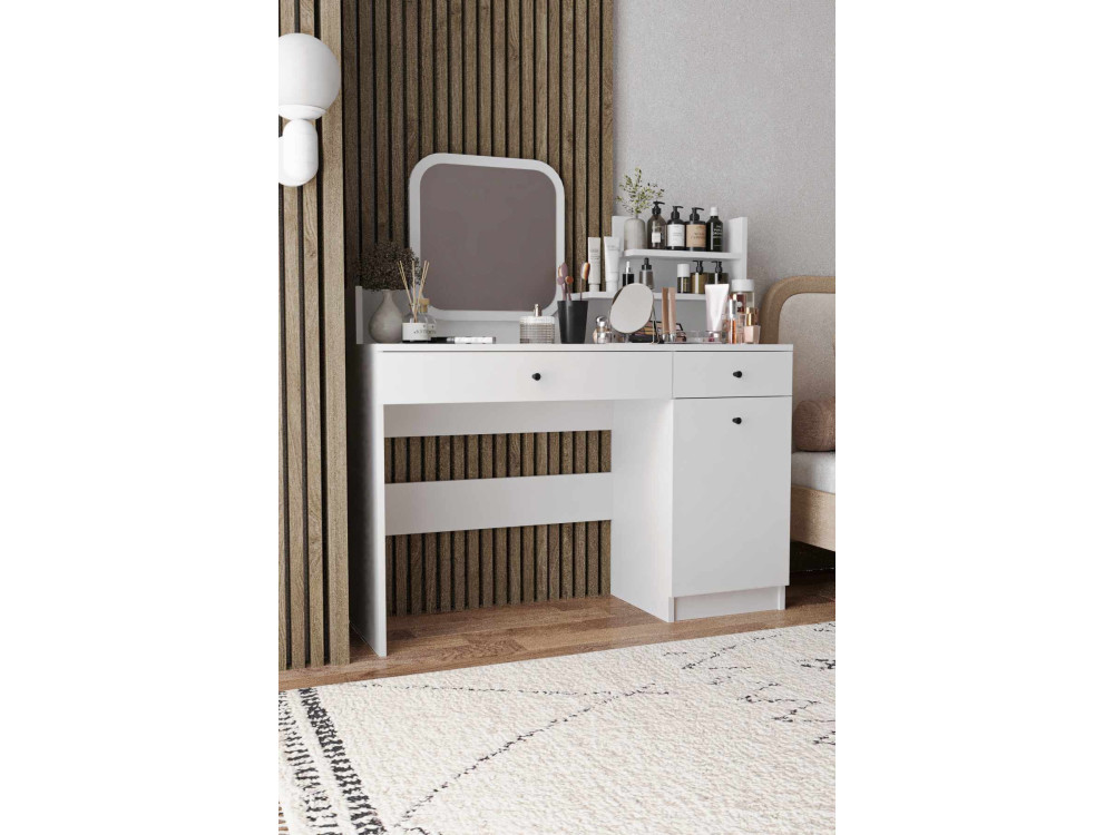 Kaptafel "Harmony Square" met vierkante houten spiegel - 124 x 40 x 135 cm - Wit