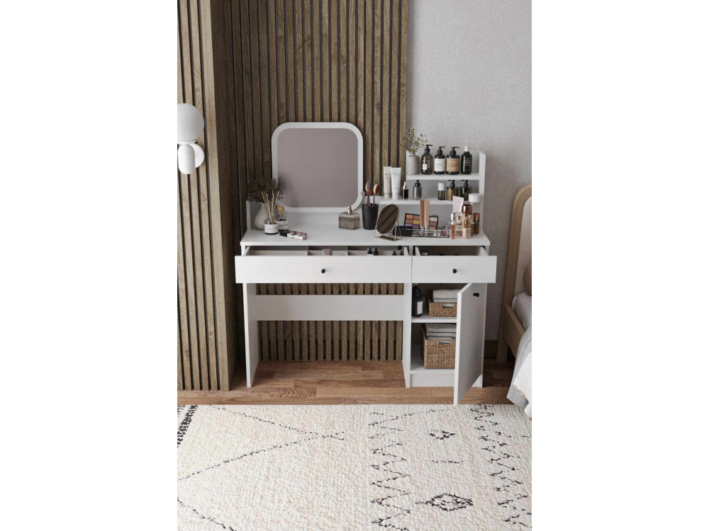 Kaptafel "Harmony Square" met vierkante houten spiegel - 124 x 40 x 135 cm - Wit