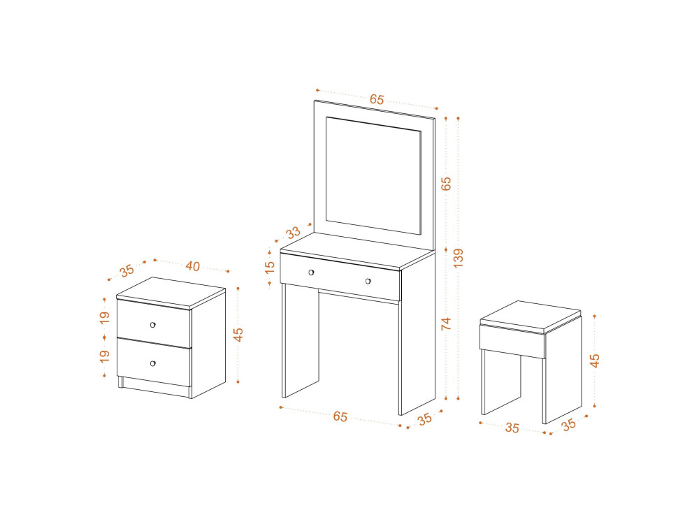 Nice" houten kaptafelset - 65 x 35 x 139 cm - Wit