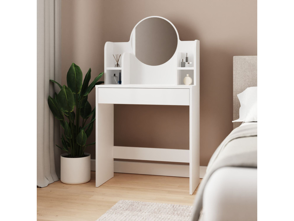 Kaptafel "Idis" met houten spiegel - 75 x 35 x 135 cm - Wit