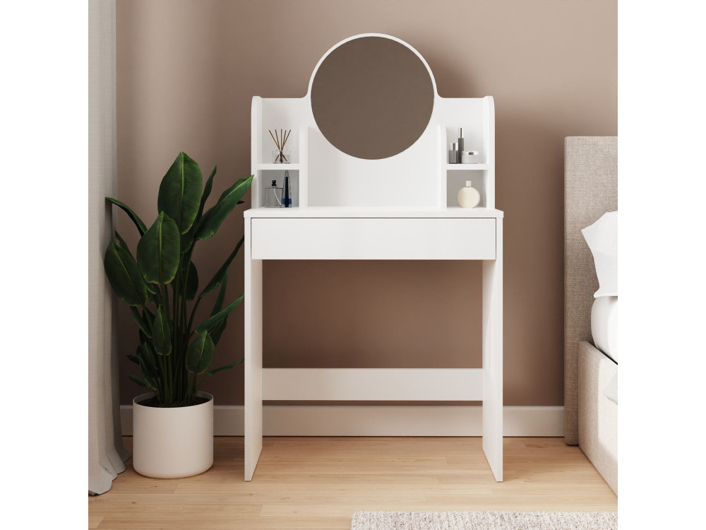 Kaptafel "Idis" met houten spiegel - 75 x 35 x 135 cm - Wit
