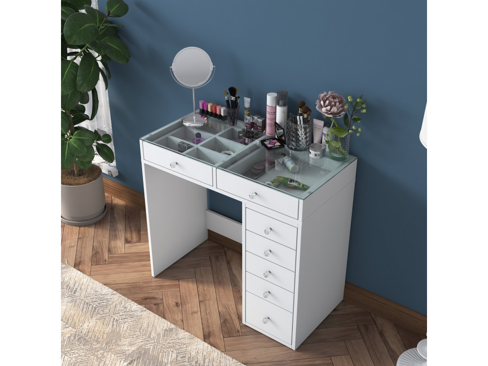 Kaptafel "Soma" met ingebouwde houten laden - 90 x 44 x 80 cm - Wit