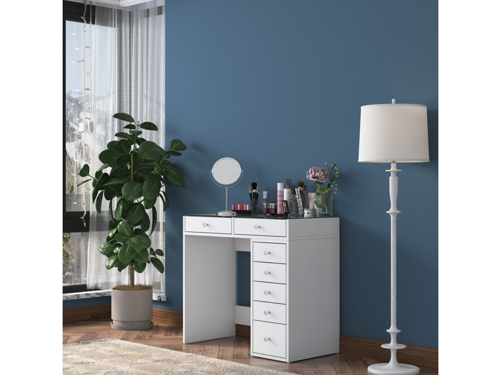 Kaptafel "Soma" met ingebouwde houten laden - 90 x 44 x 80 cm - Wit