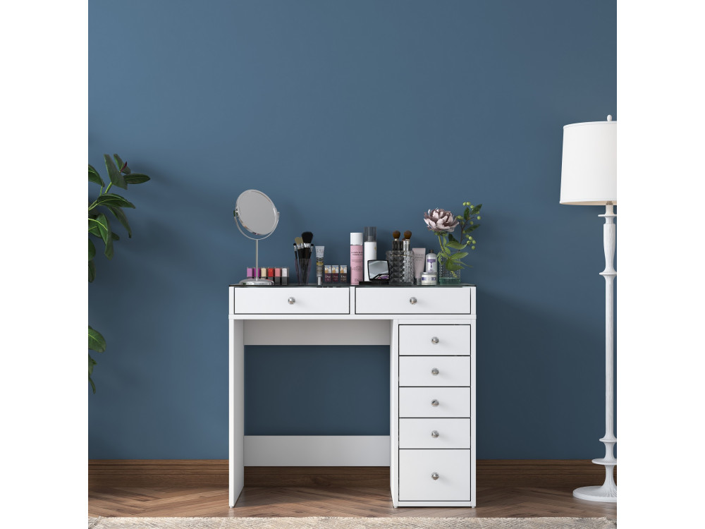Kaptafel "Soma" met ingebouwde houten laden - 90 x 44 x 80 cm - Wit