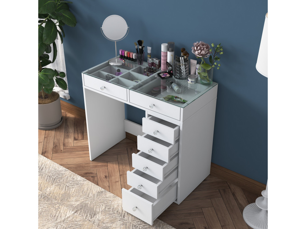 Kaptafel "Soma" met ingebouwde houten laden - 90 x 44 x 80 cm - Wit