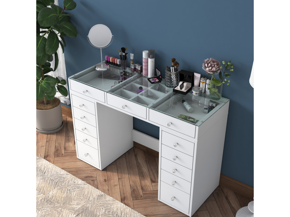 Kaptafel "Sina" met ingebouwde houten laden - 120 x 44 x 80 cm - Wit
