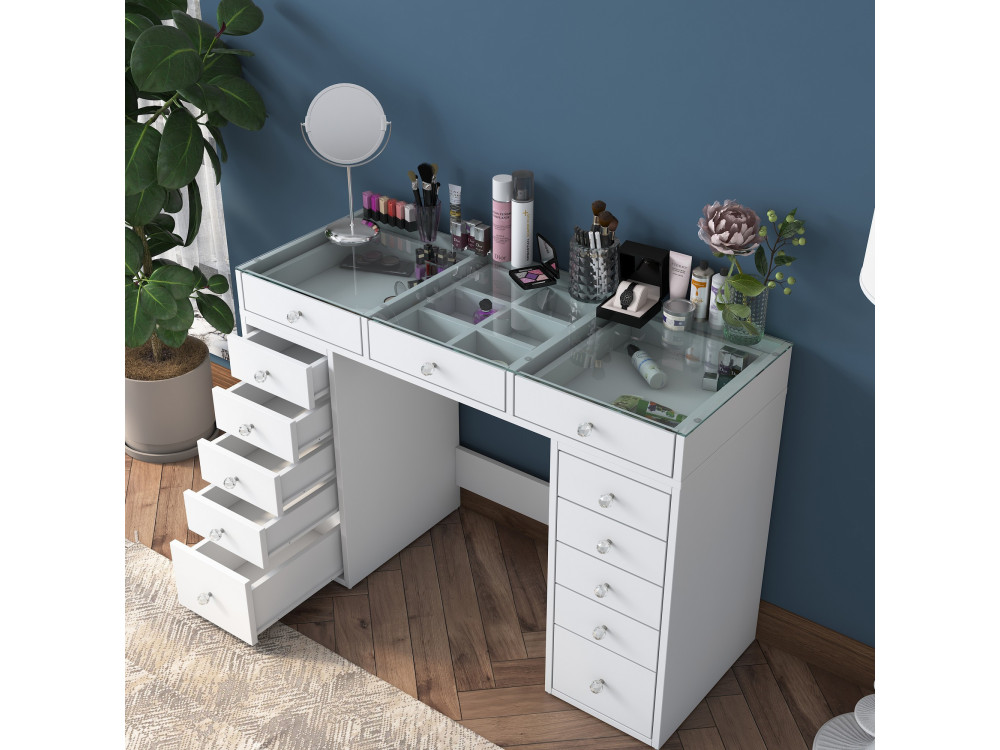 Kaptafel "Sina" met ingebouwde houten laden - 120 x 44 x 80 cm - Wit