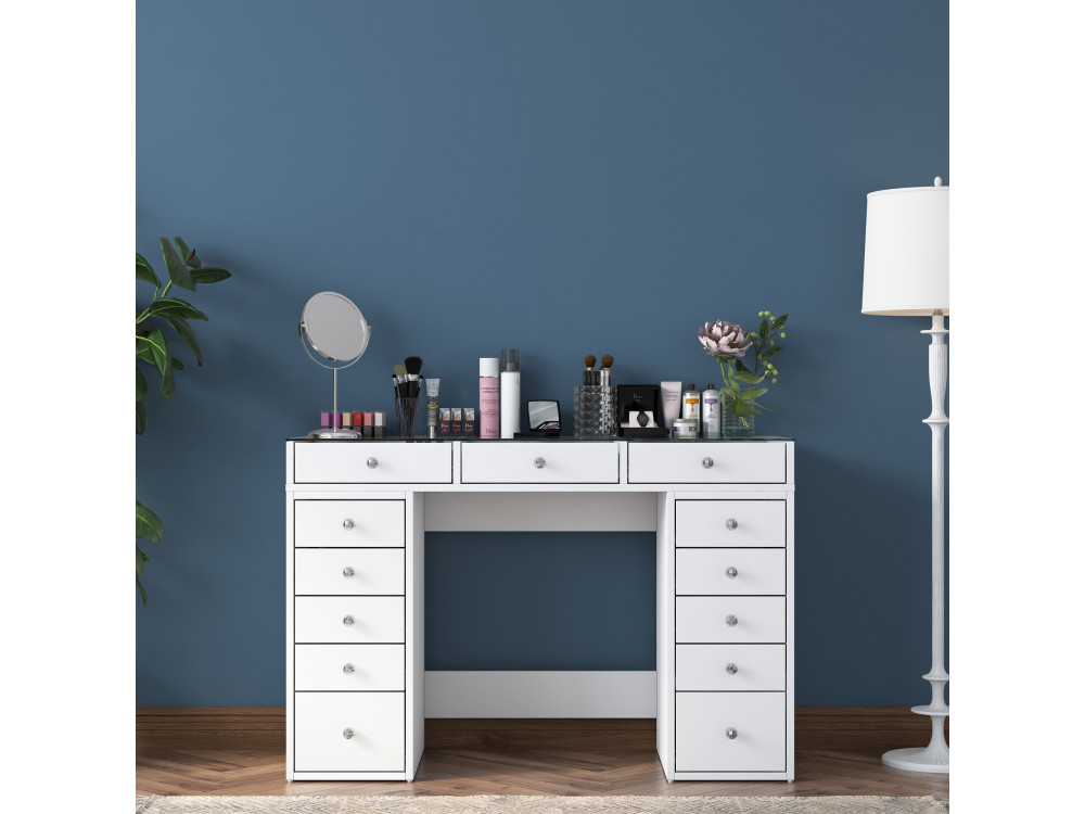 Kaptafel "Sina" met ingebouwde houten laden - 120 x 44 x 80 cm - Wit