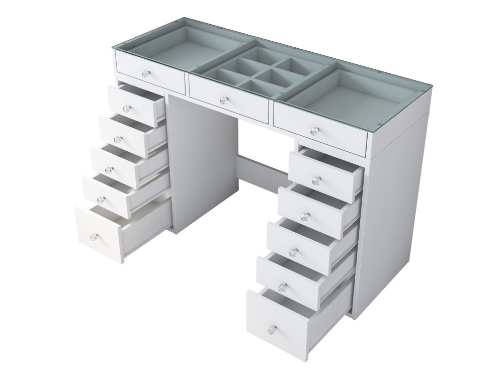 Kaptafel "Sina" met ingebouwde houten laden - 120 x 44 x 80 cm - Wit