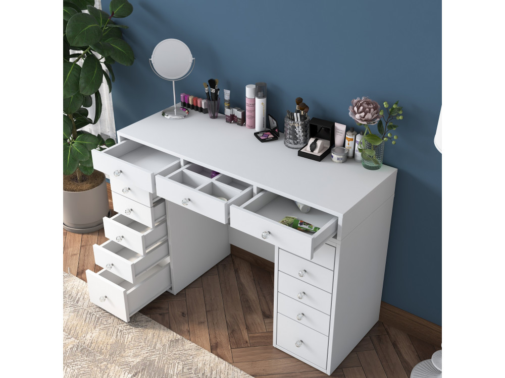 Kaptafel "Sena" met ingebouwde houten laden - 120 x 44 x 82 cm - Wit