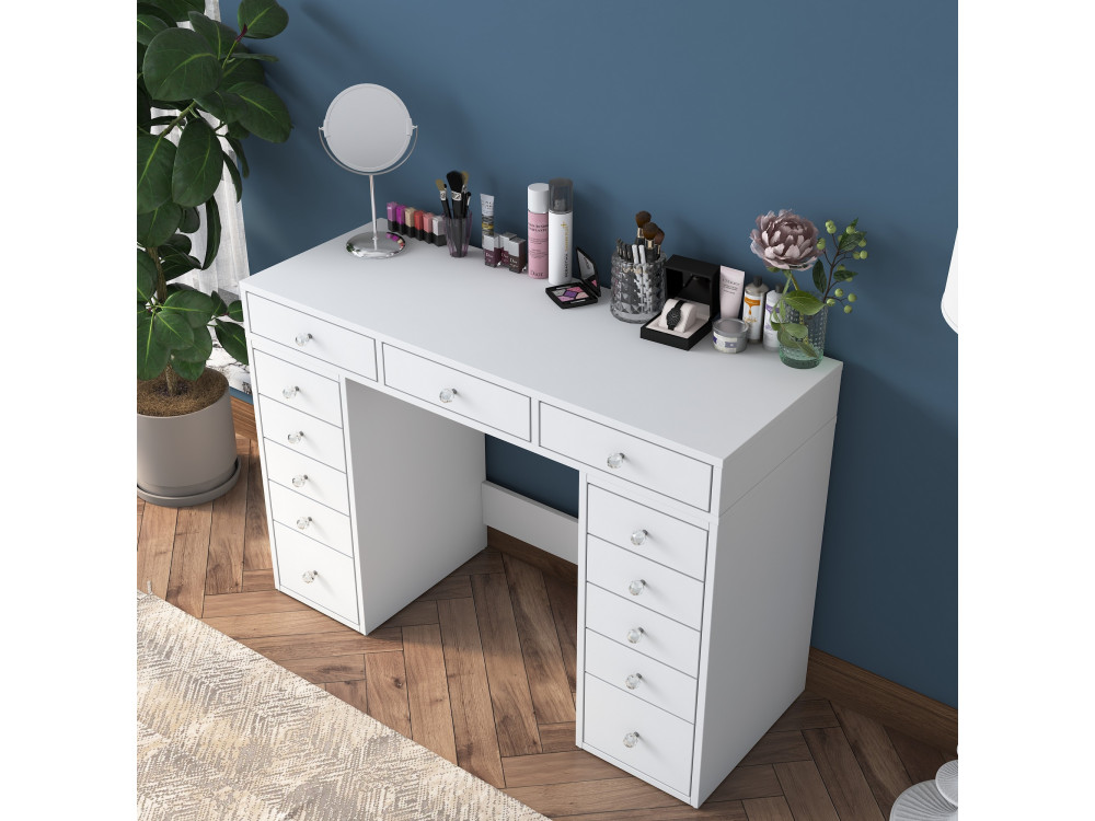 Kaptafel "Sena" met ingebouwde houten laden - 120 x 44 x 82 cm - Wit