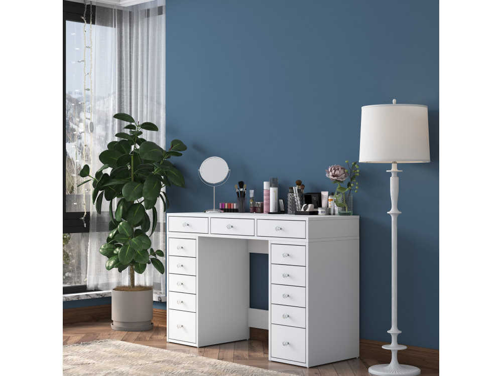 Kaptafel "Sena" met ingebouwde houten laden - 120 x 44 x 82 cm - Wit