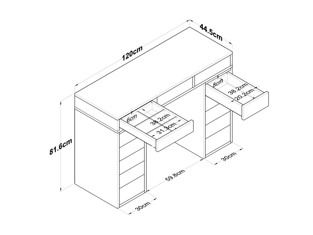 Kaptafel "Sena" met ingebouwde houten laden - 120 x 44 x 82 cm - Wit