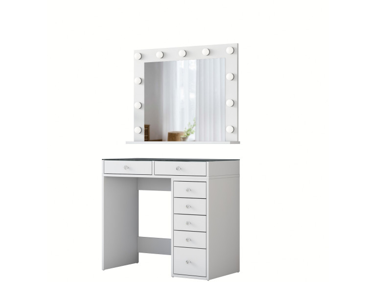 Kaptafel "Kona" met houten spiegel - 90 x 44 x 80 cm - Wit