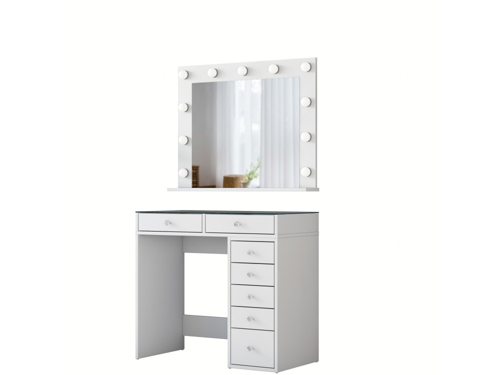 Kaptafel "Kona" met houten spiegel - 90 x 44 x 80 cm - Wit