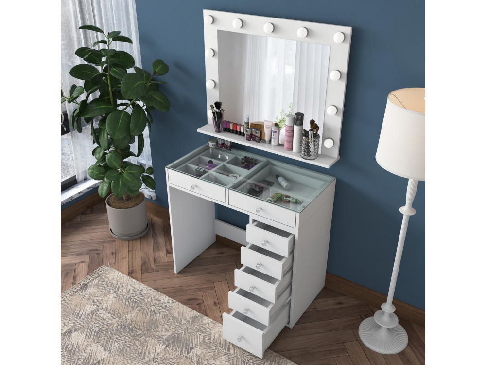 Kaptafel "Kona" met houten spiegel - 90 x 44 x 80 cm - Wit