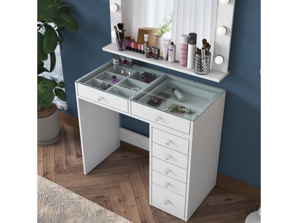 Kaptafel "Kona" met houten spiegel - 90 x 44 x 80 cm - Wit