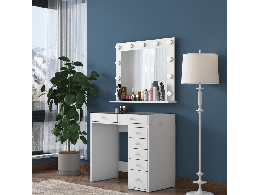 Kaptafel "Kona" met houten spiegel - 90 x 44 x 80 cm - Wit