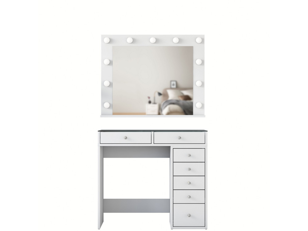 Kaptafel "Kona" met houten spiegel - 90 x 44 x 80 cm - Wit