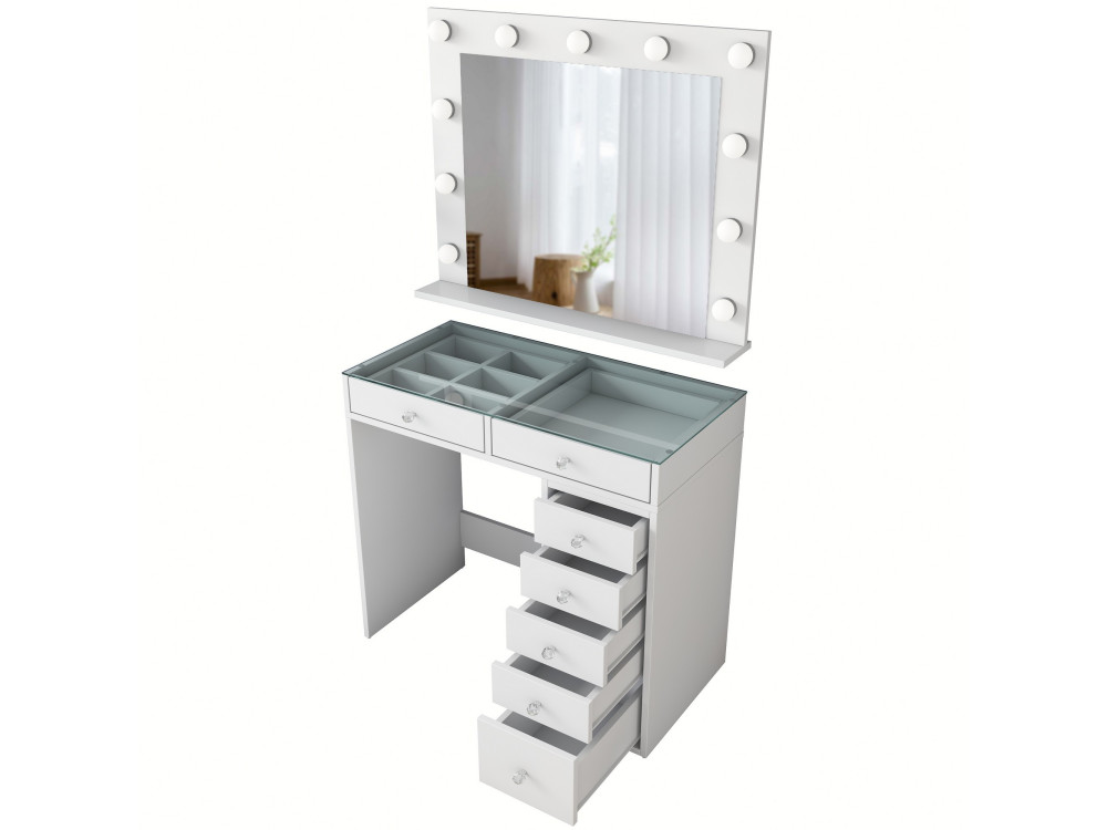 Kaptafel "Kona" met houten spiegel - 90 x 44 x 80 cm - Wit