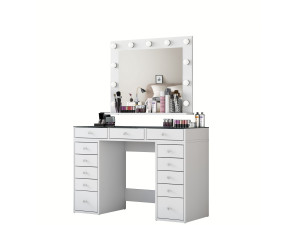 Kaptafel "Baria" met houten spiegel - 120 x 44 x 80 cm - Wit