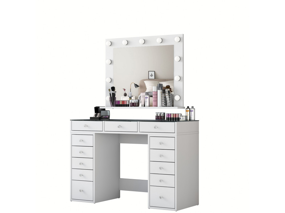 Kaptafel "Baria" met houten spiegel - 120 x 44 x 80 cm - Wit