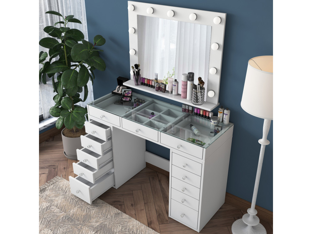 Kaptafel "Baria" met houten spiegel - 120 x 44 x 80 cm - Wit