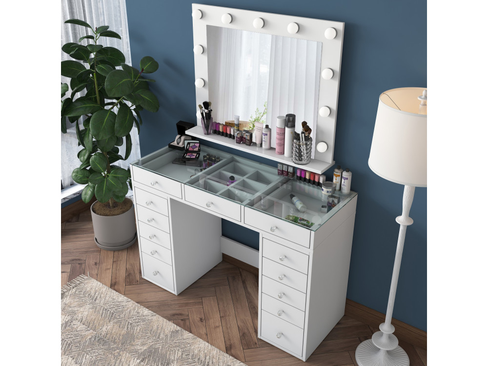 Kaptafel "Baria" met houten spiegel - 120 x 44 x 80 cm - Wit