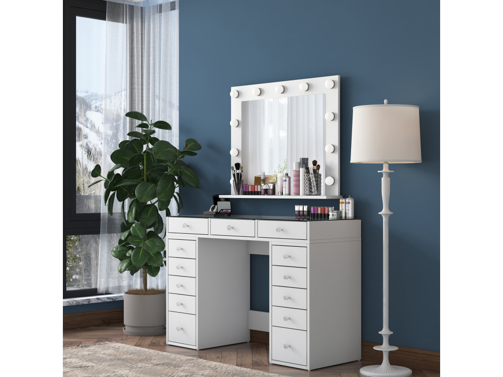 Kaptafel "Baria" met houten spiegel - 120 x 44 x 80 cm - Wit