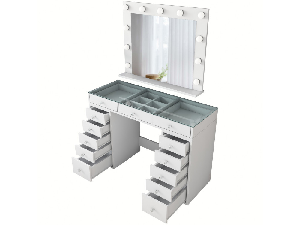Kaptafel "Baria" met houten spiegel - 120 x 44 x 80 cm - Wit