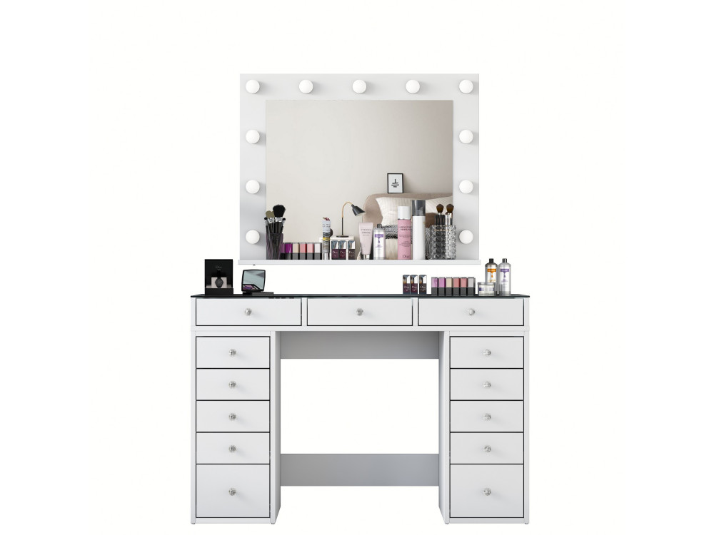 Kaptafel "Baria" met houten spiegel - 120 x 44 x 80 cm - Wit