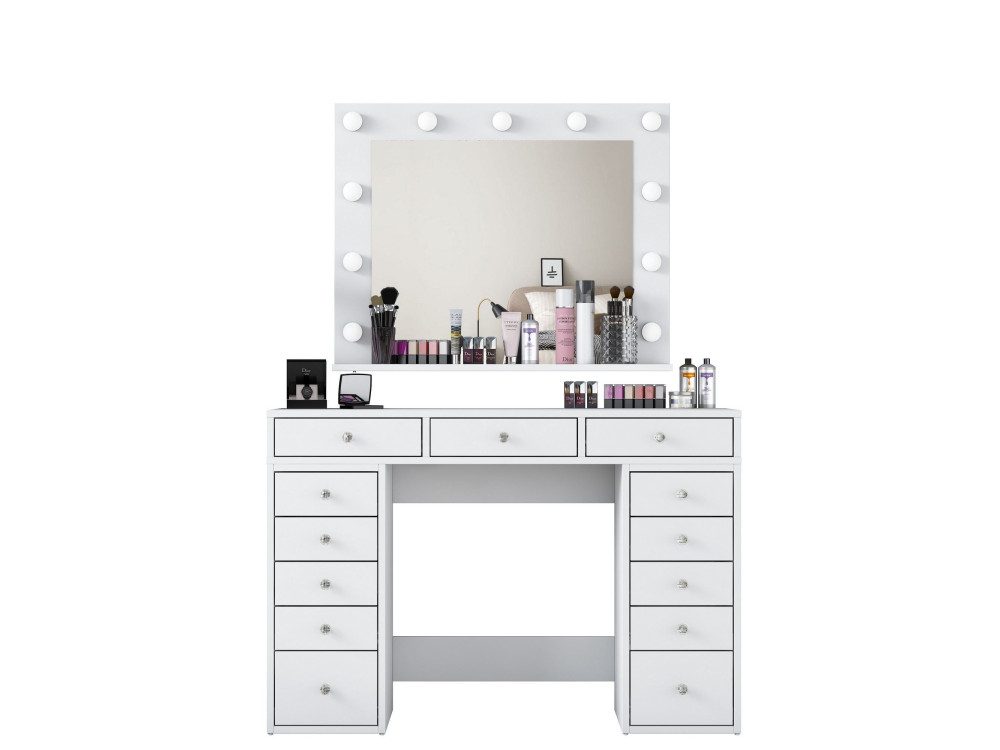 Kaptafel "Sirma" met houten spiegel - 120 x 44 x 82 cm - Wit
