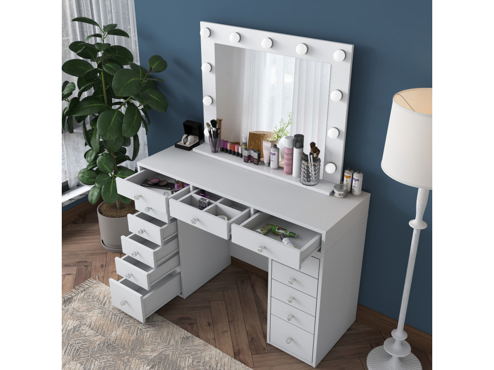 Kaptafel "Sirma" met houten spiegel - 120 x 44 x 82 cm - Wit