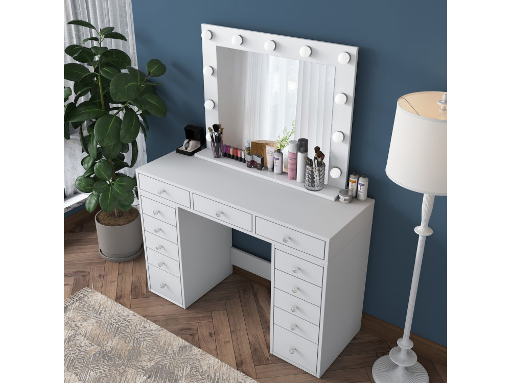 Kaptafel "Sirma" met houten spiegel - 120 x 44 x 82 cm - Wit