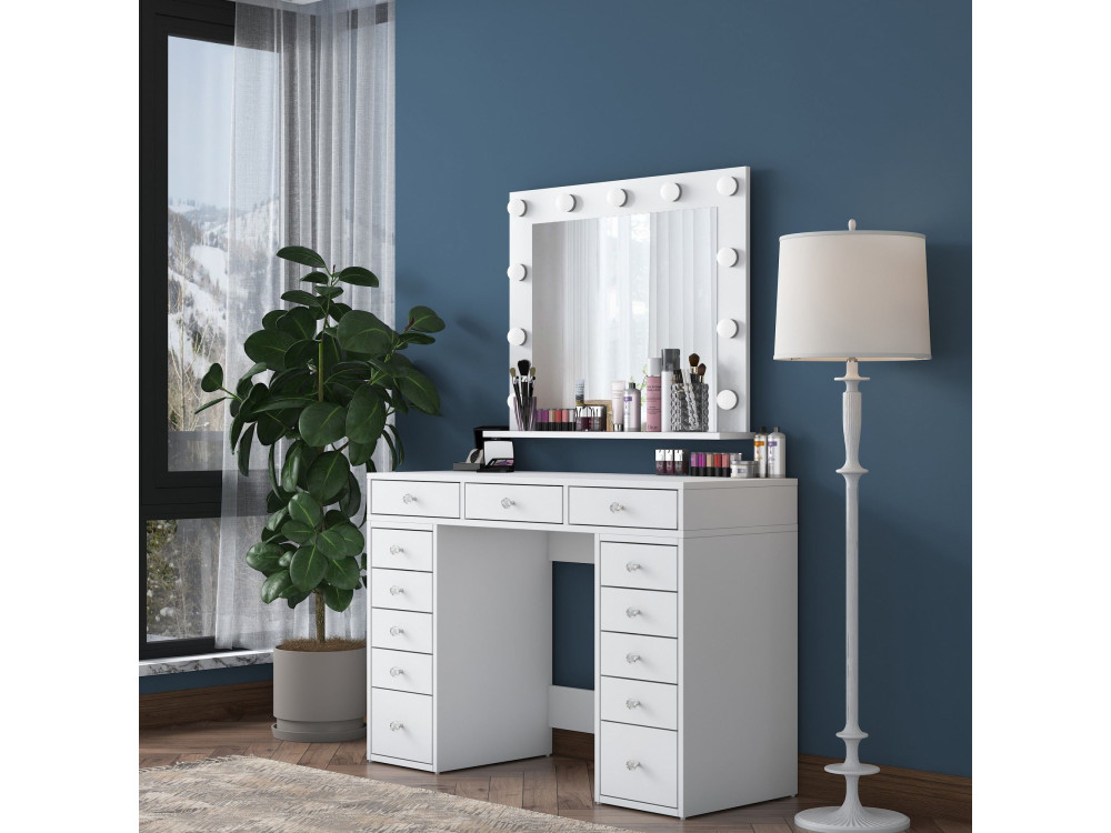 Kaptafel "Sirma" met houten spiegel - 120 x 44 x 82 cm - Wit