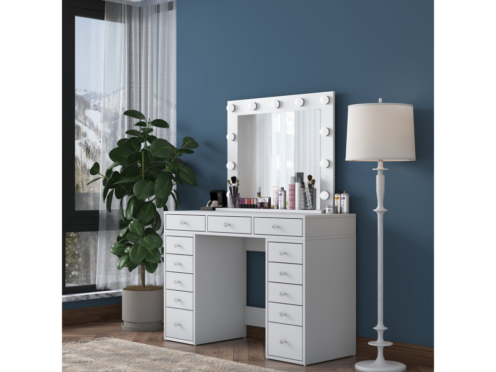 Kaptafel "Sirma" met houten spiegel - 120 x 44 x 82 cm - Wit