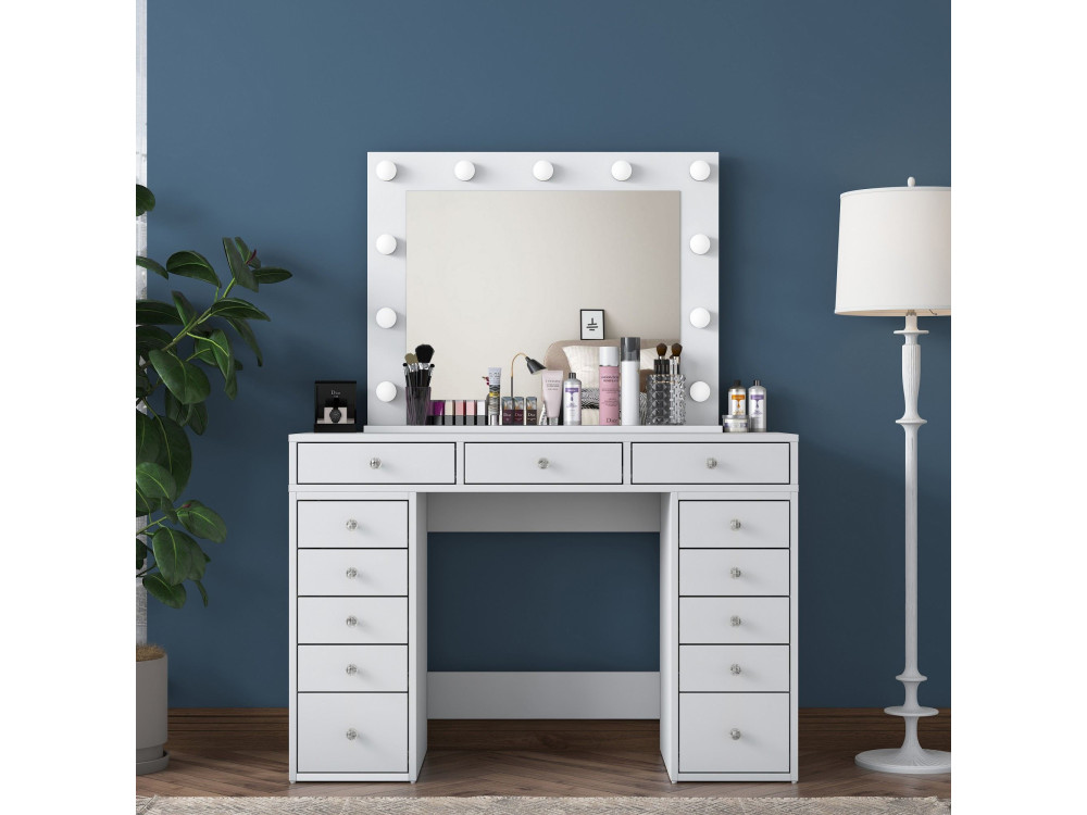 Kaptafel "Sirma" met houten spiegel - 120 x 44 x 82 cm - Wit