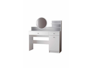Kaptafel "Harmony Round" met ronde houten spiegel - 124 x 40 x 135 cm - Wit