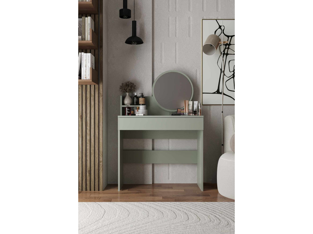 Harmony Mini Round" kaptafel met houten spiegel - 90 x 40 x 133 cm - Groen