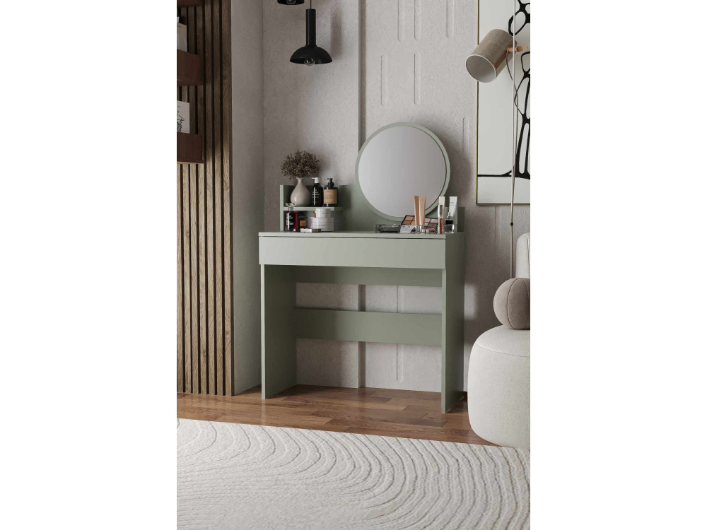 Harmony Mini Round" kaptafel met houten spiegel - 90 x 40 x 133 cm - Groen