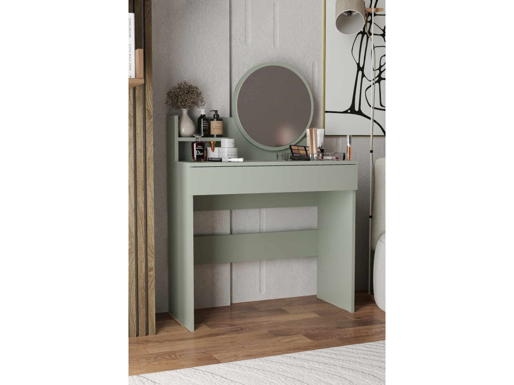 Harmony Mini Round" kaptafel met houten spiegel - 90 x 40 x 133 cm - Groen