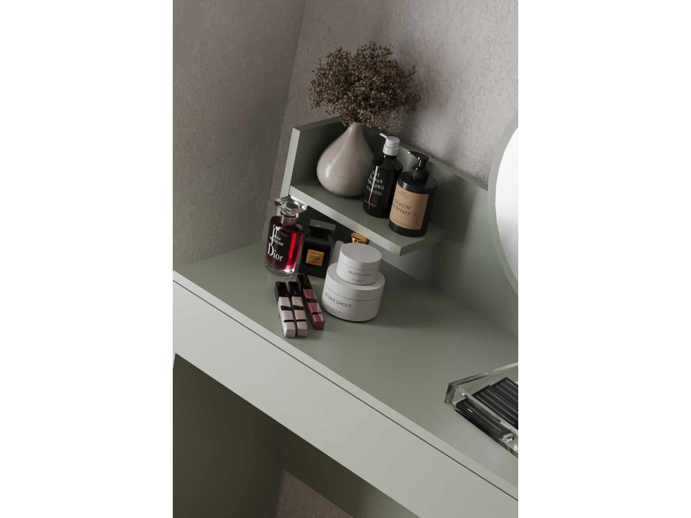 Harmony Mini Round" kaptafel met houten spiegel - 90 x 40 x 133 cm - Groen