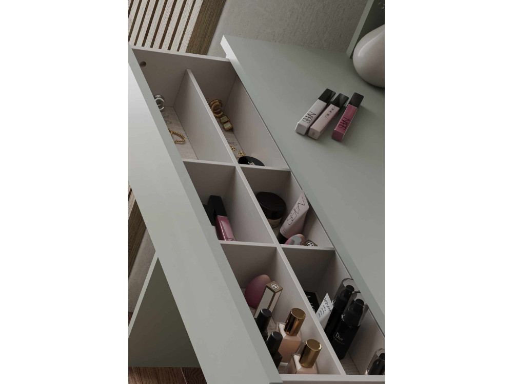 Harmony Mini Round" kaptafel met houten spiegel - 90 x 40 x 133 cm - Groen