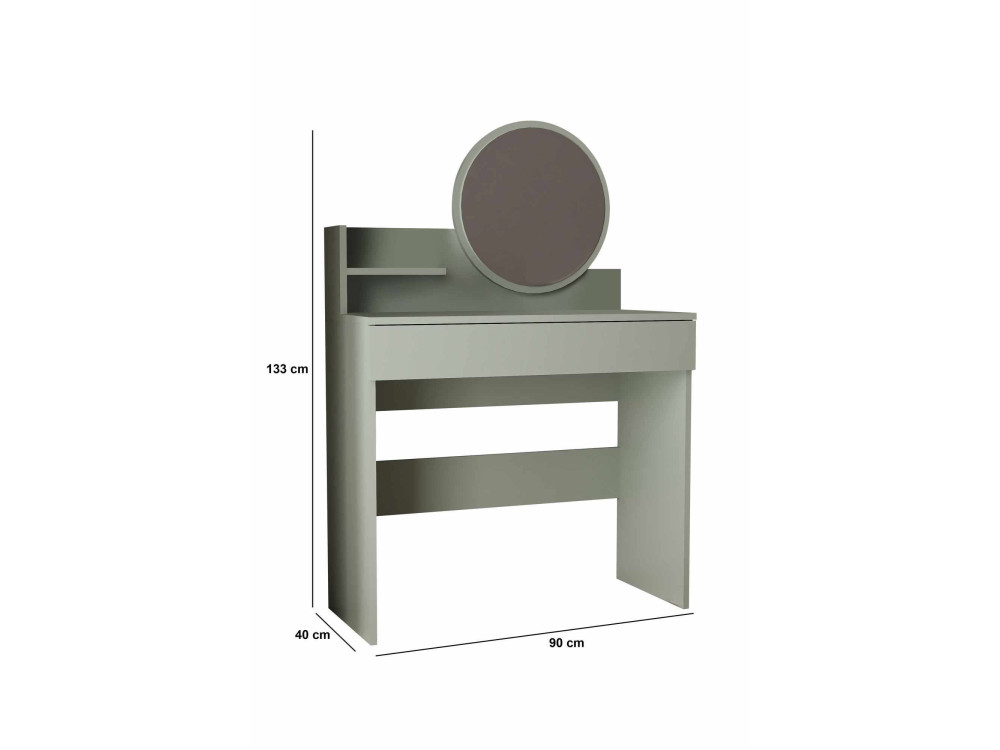 Harmony Mini Round" kaptafel met houten spiegel - 90 x 40 x 133 cm - Groen